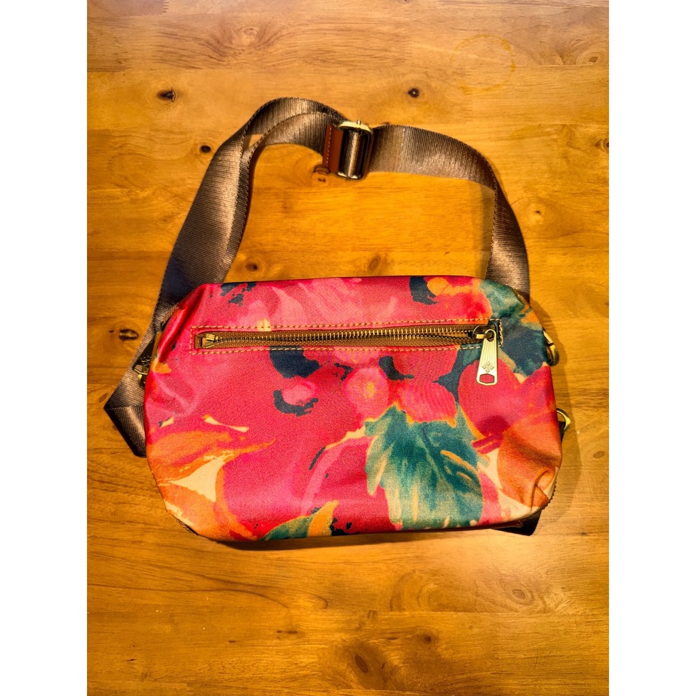 Patricia Nash Floral Nylon Crossbody Bag with Leather Trim and Adjustable Strap